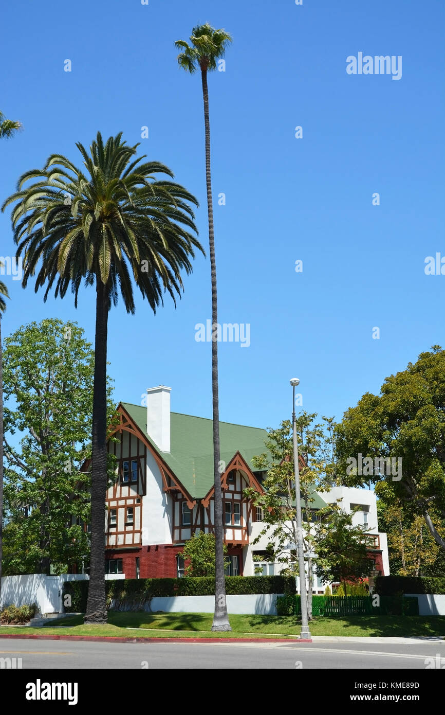 BEVERLY HILLS, CA AUG 21 Palm tree lined street in Beverly Hills, Ca on Aug. 21, 2013