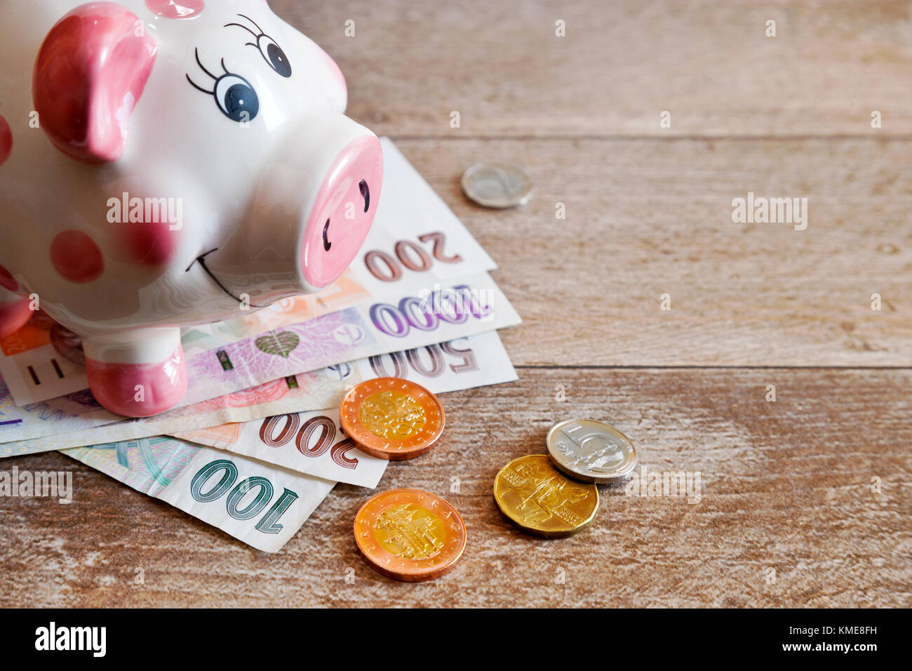 Czech finance and economy - Piggy bank and money / česká ekonomika - prasátko a české peníze Stock Photo