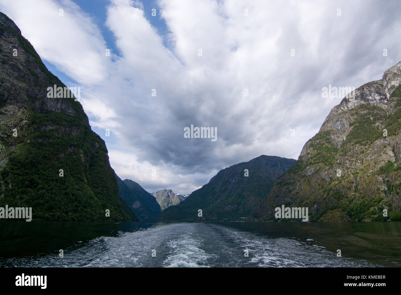 The Naeroyfjord is a fjord in the municipality of Aurland in Sogn og Fjordane, Norway. Stock Photo