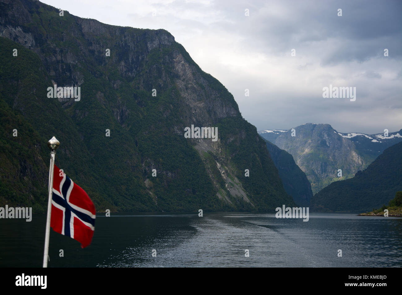 The Naeroyfjord is a fjord in the municipality of Aurland in Sogn og Fjordane, Norway. Stock Photo