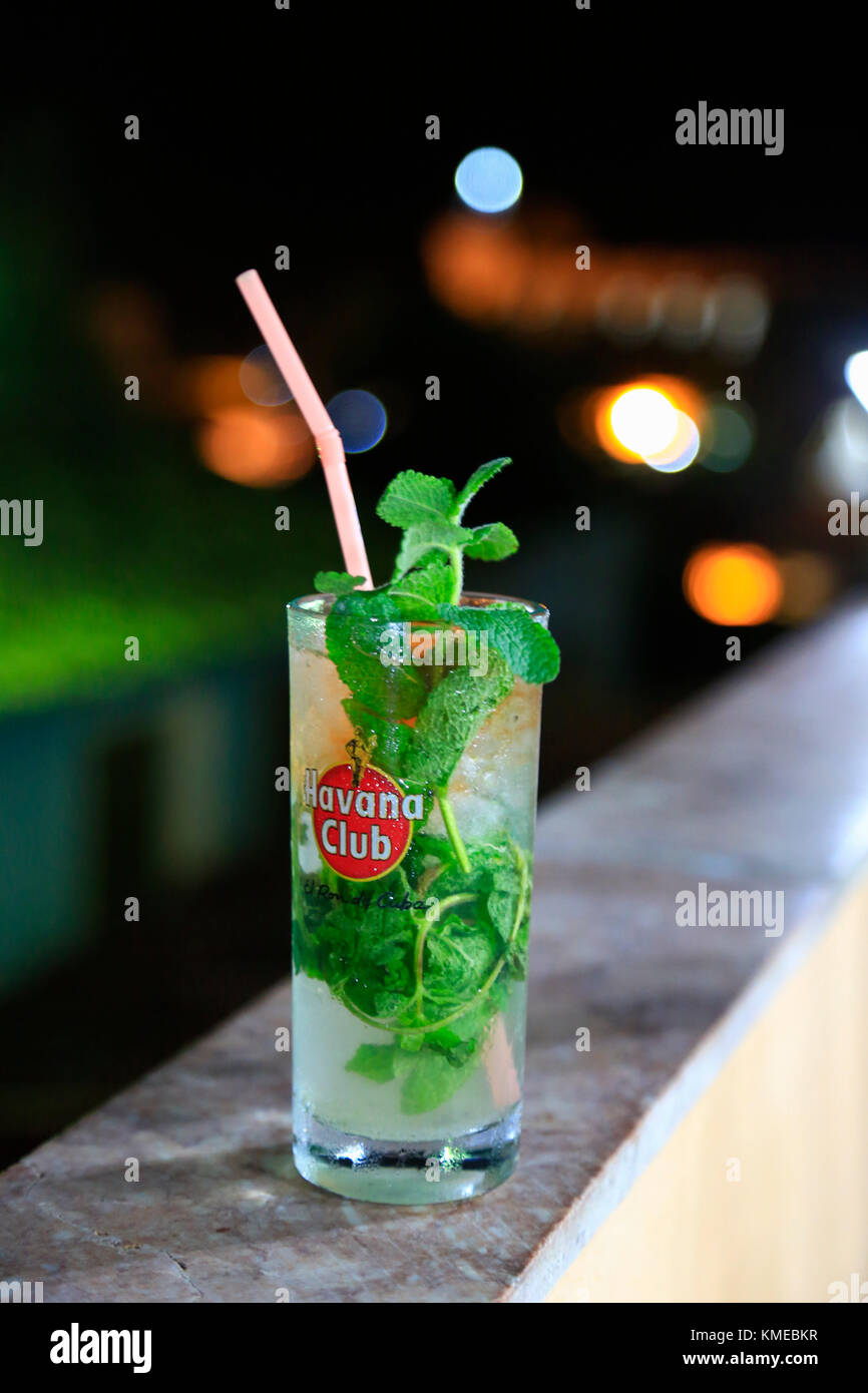 Mojito drink with mint leaves and Havana Club rum,Trinidad,Cuba Stock