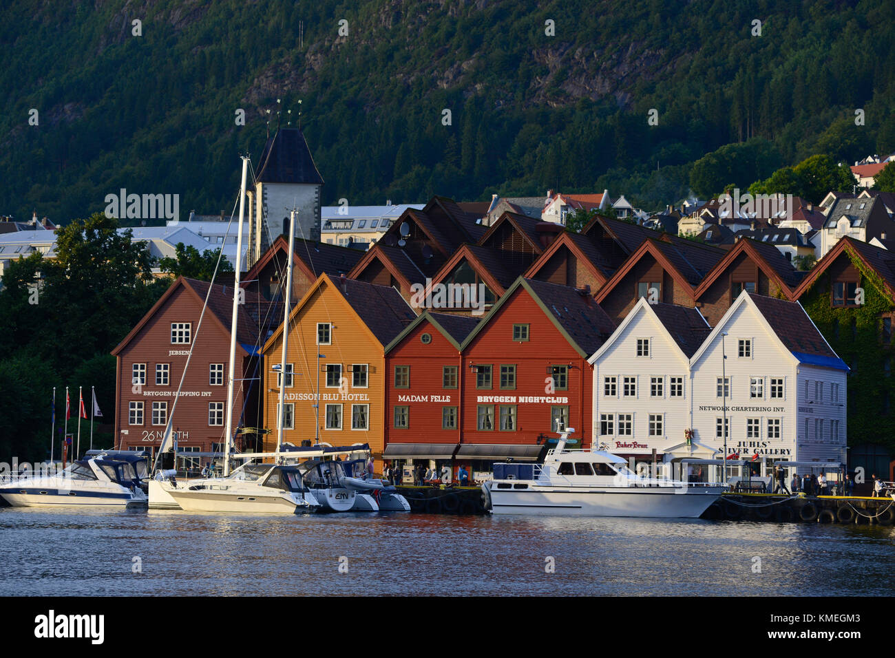 Bryggen street and harbor, Bergen, Norway Stock Photo