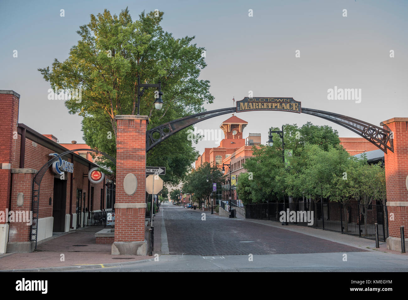 Gate to old town marketplace in Wichita under clear sky,Kansas,USA Stock Photo
