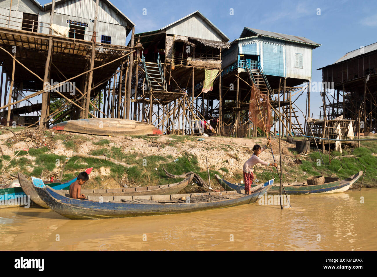 Chong Kneas, Floating  Village near Tongle Sap, Cambodia, Asia, Stock Photo