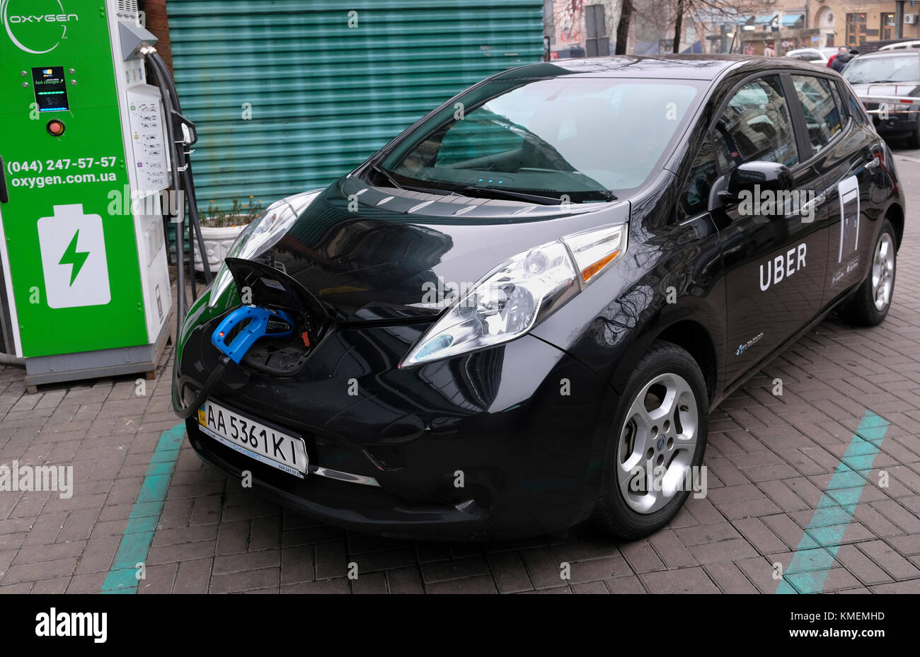 Nissan Leaf taxi for Uber in Kiev, Ukraine Stock Photo
