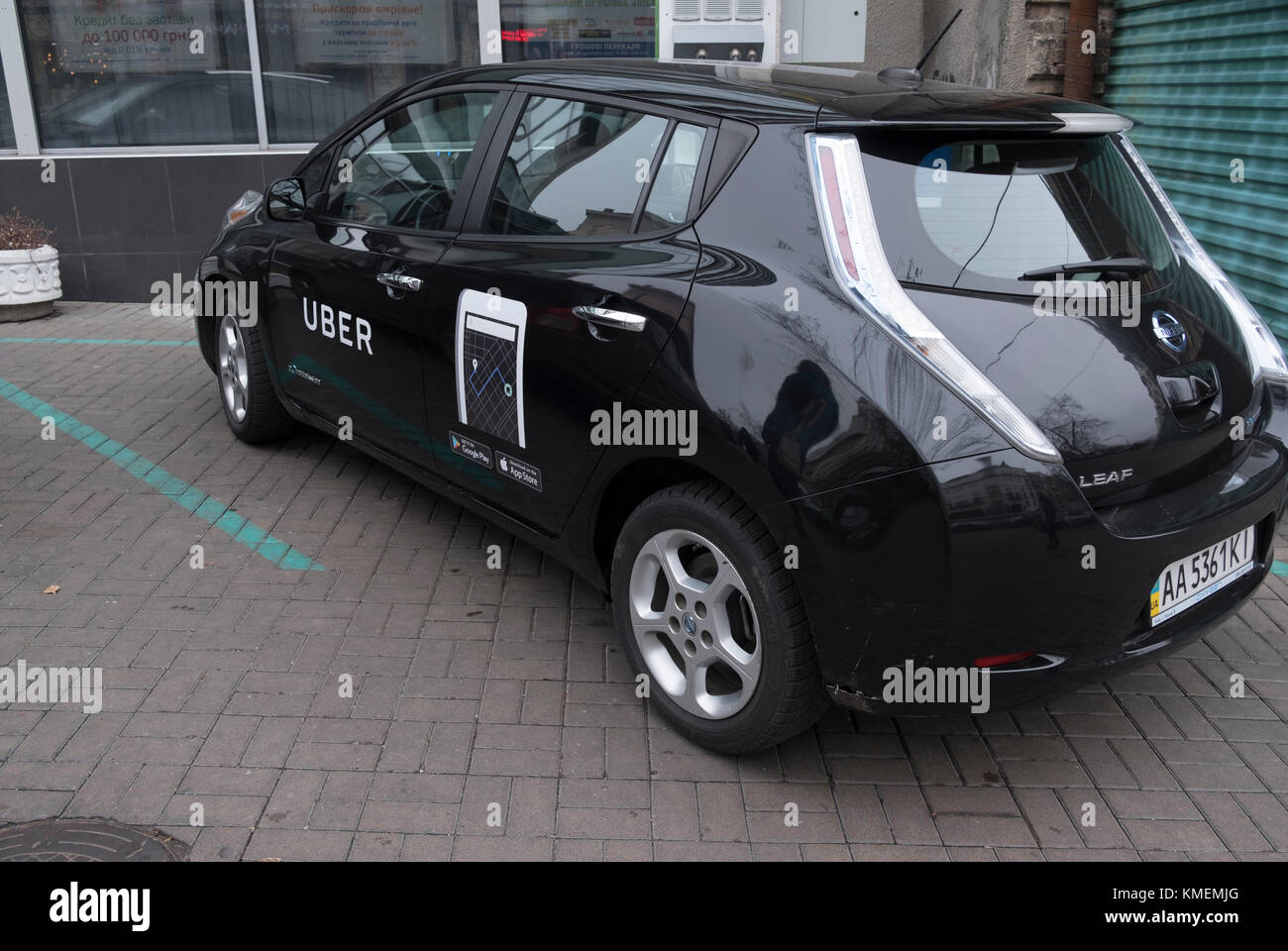Nissan Leaf taxi for Uber in Kiev, Ukraine Stock Photo