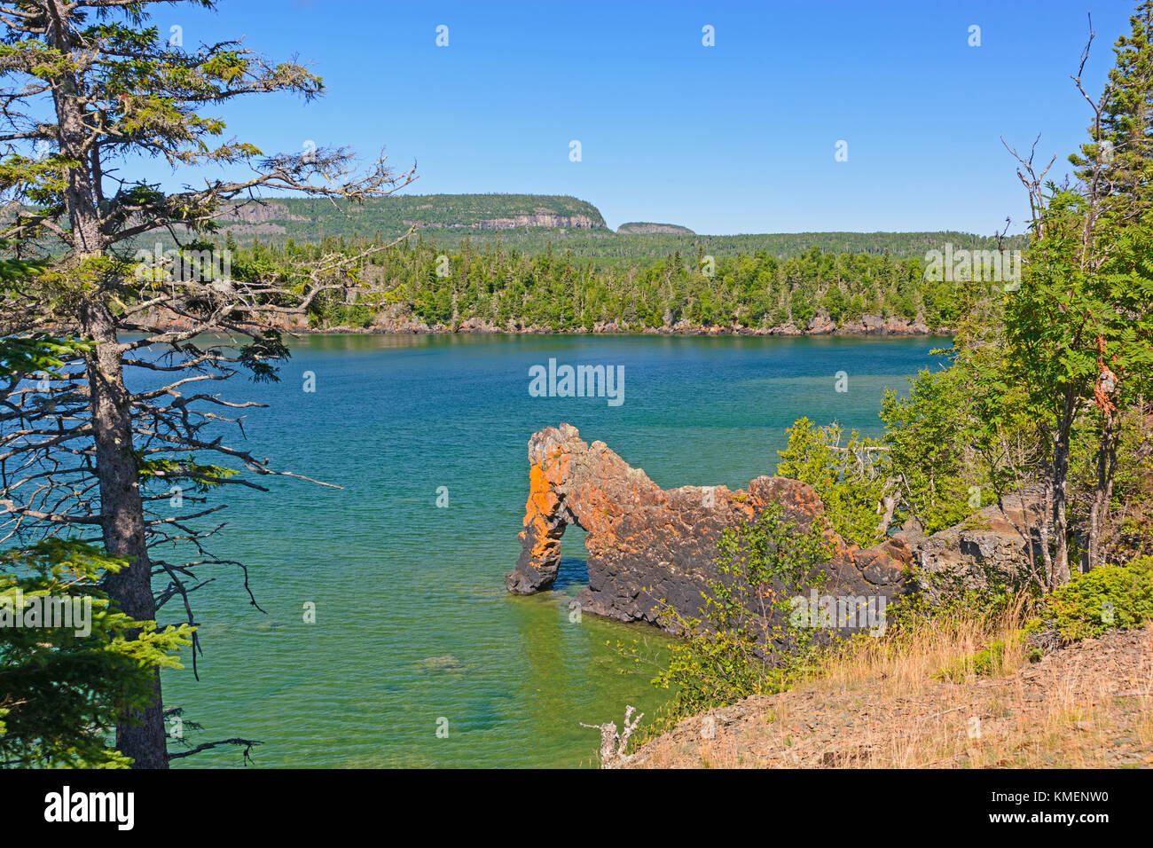 Sea Lion Rock in Lake Superior in Sleeping Giant Provincial Park in Ontario Stock Photo