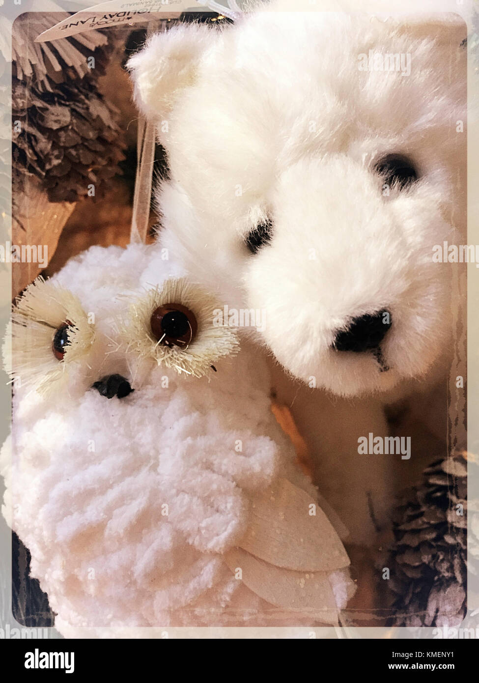 Owl and Polar Bear Christmas Tree Ornament Stock Photo