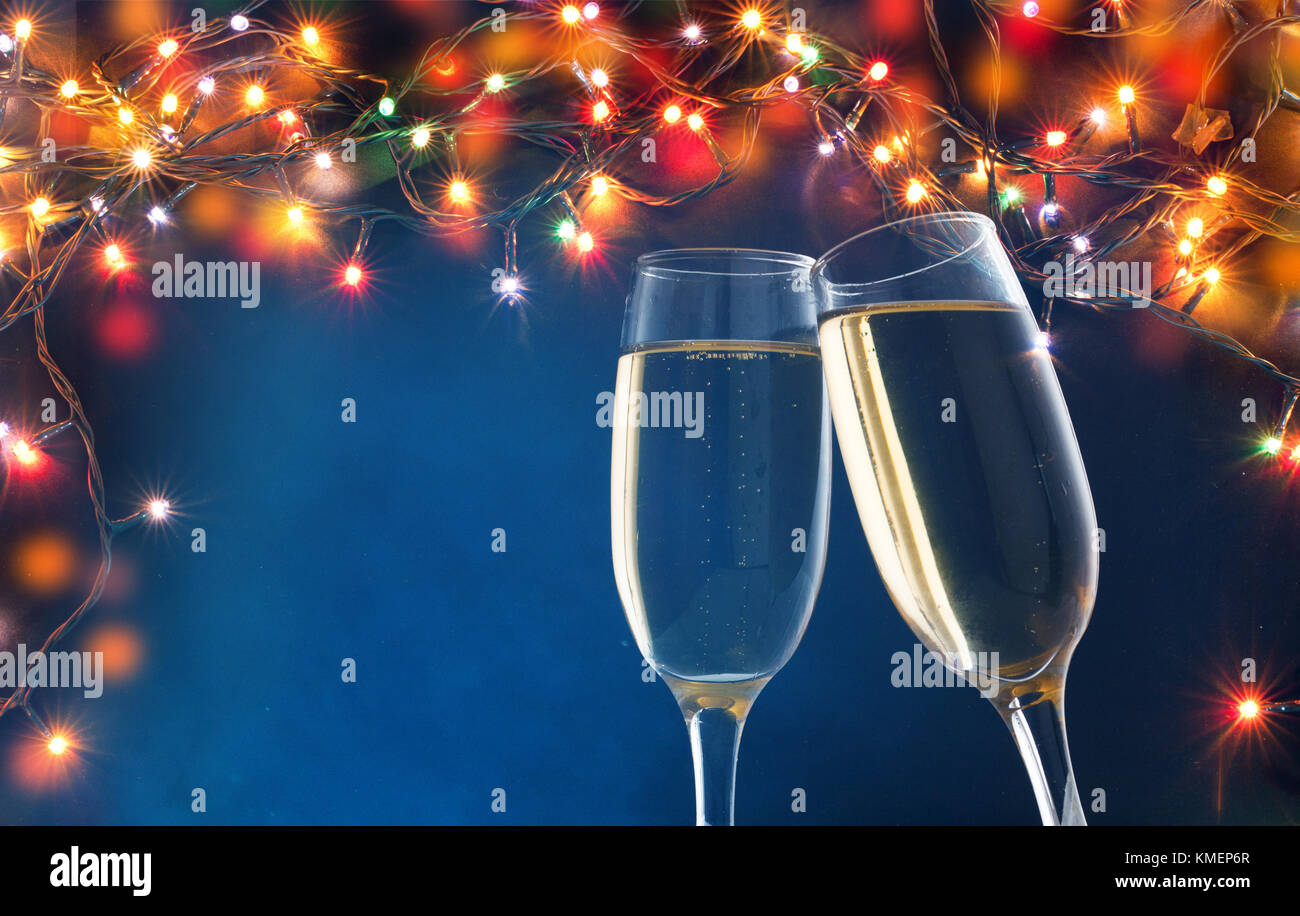 two champagne glasses ready to bring in the New Year Stock Photo - Alamy