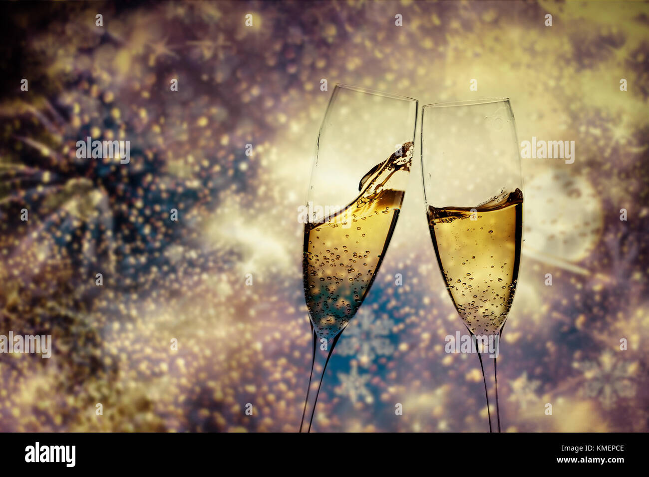 two champagne glasses ready to bring in the New Year Stock Photo - Alamy
