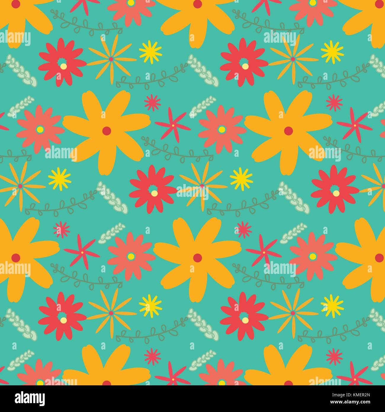 Vector floral pattern in doodle style with flowers and leaves. Gentle ...