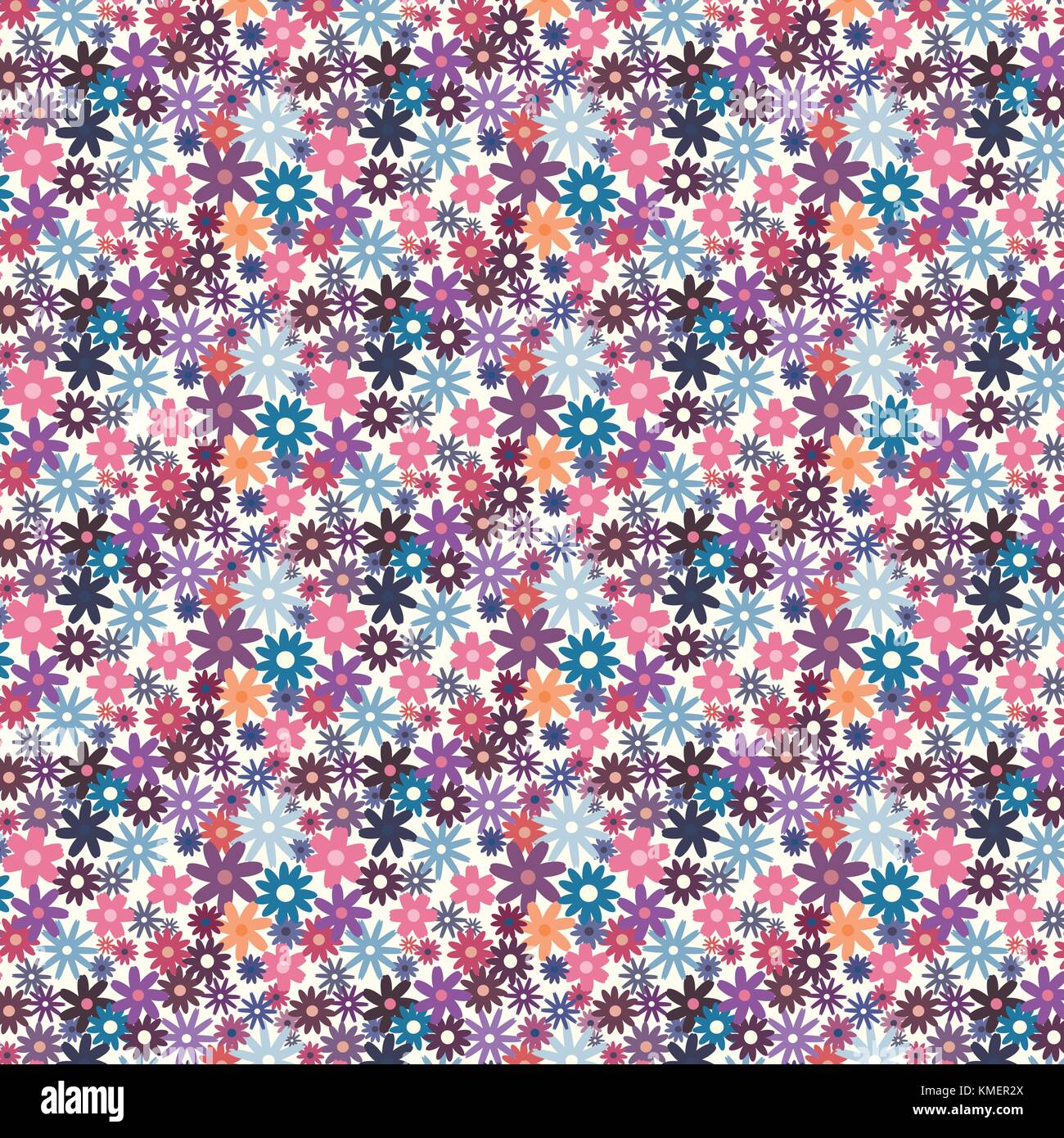 Vector floral pattern in doodle style with flowers and leaves. Gentle ...