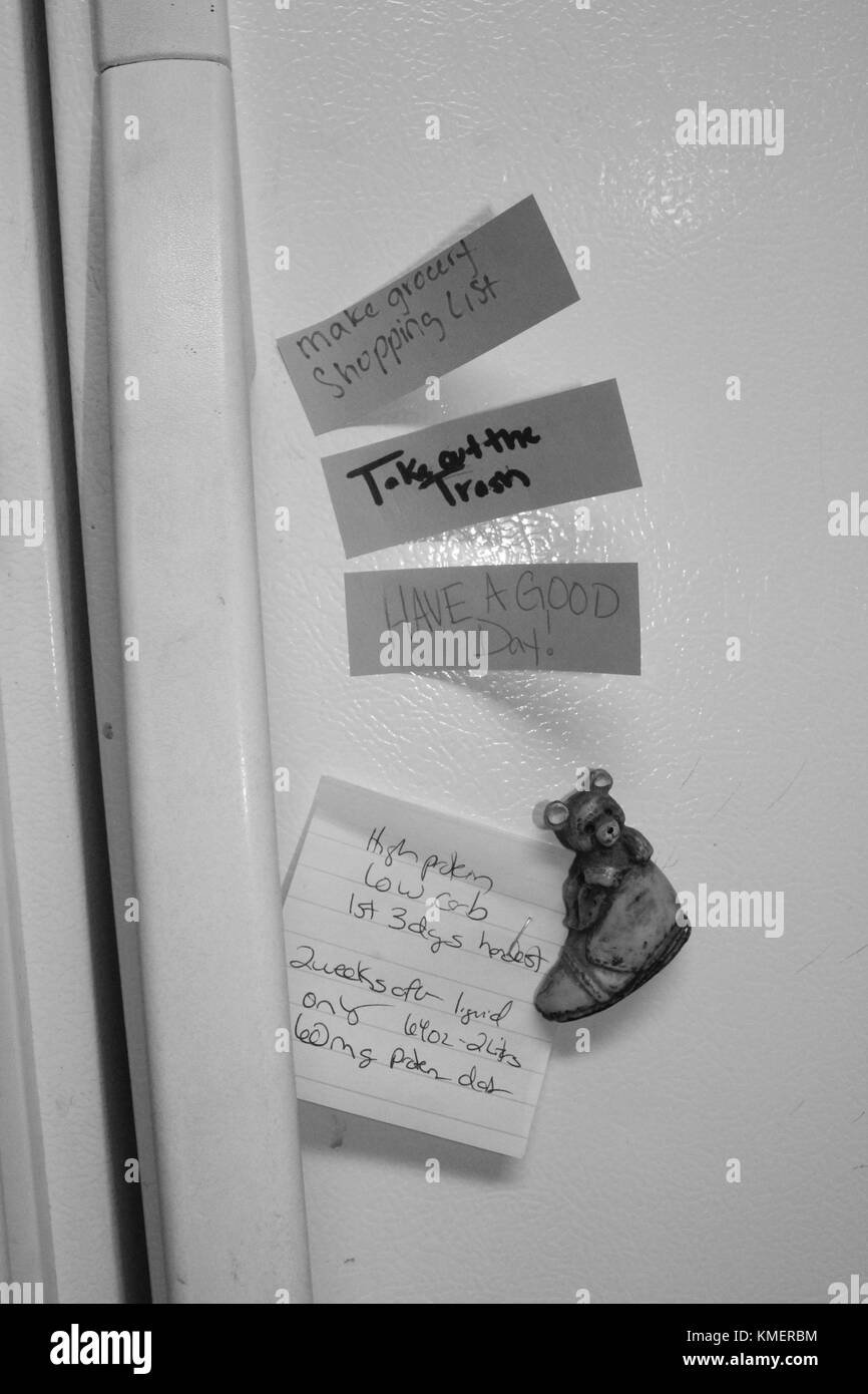 Sticky notes on fridge Stock Photo
