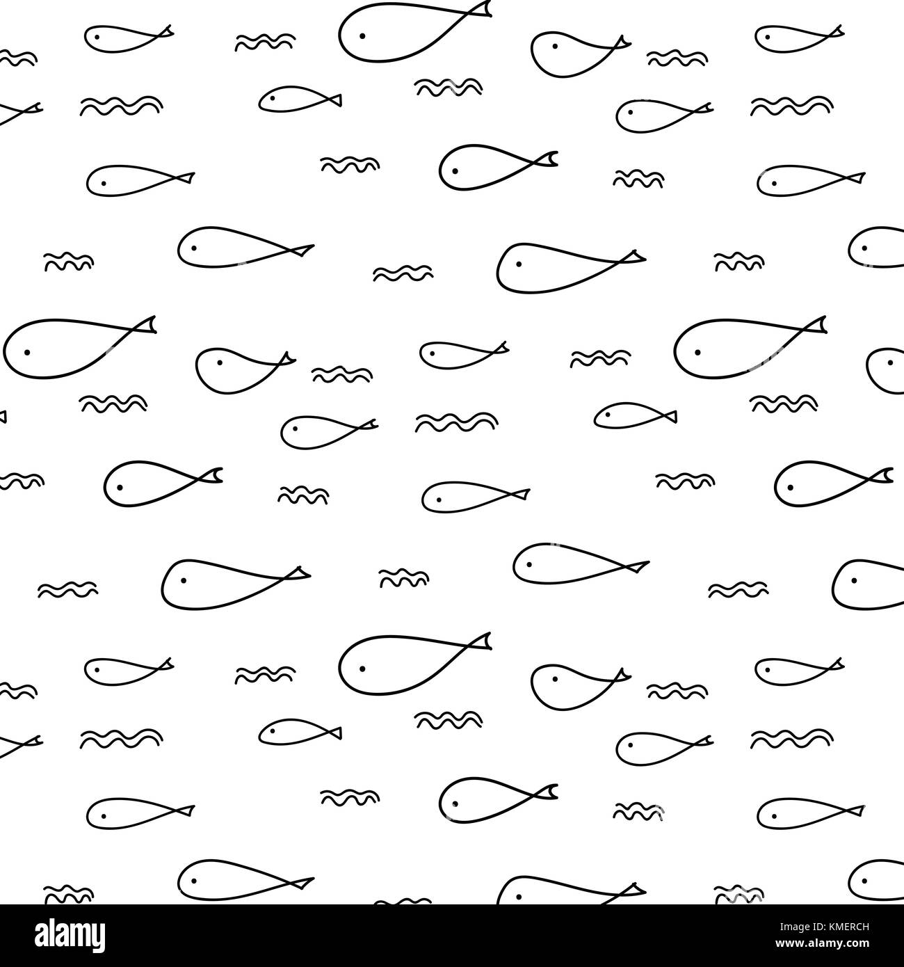 Line Hand Drawn Fish Pattern Vector Illustration. Stock Vector