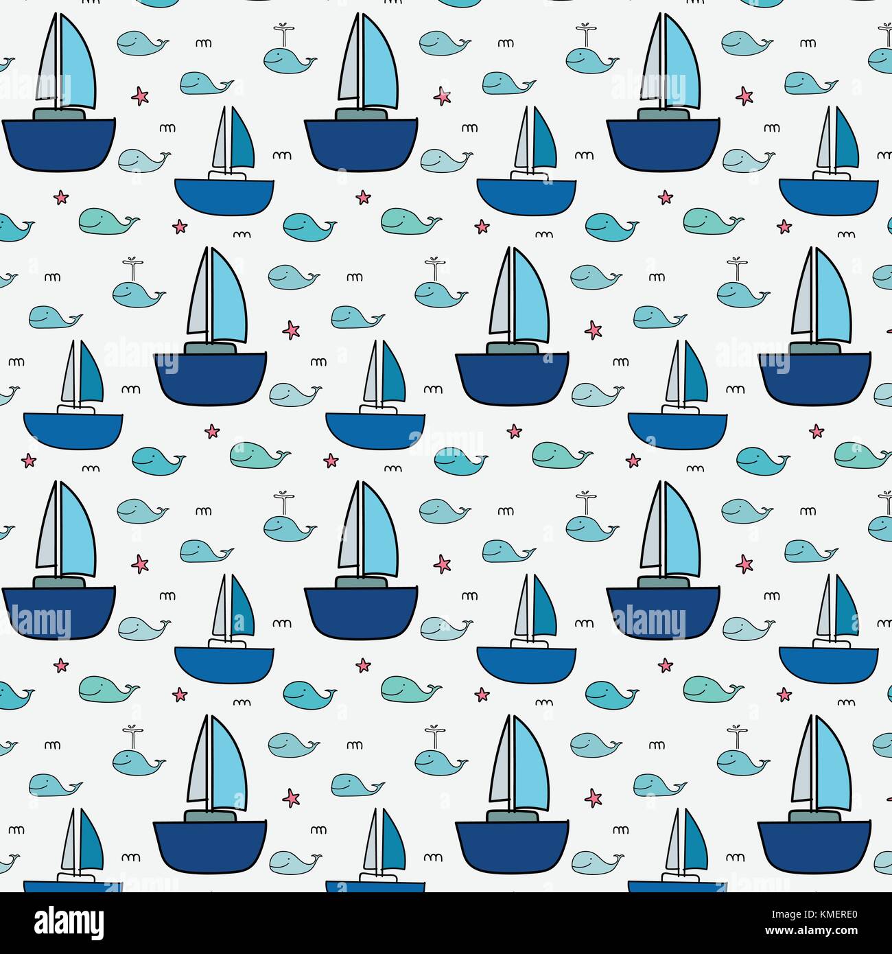Pattern With Cute Whale And Sailboat Stock Vector Image & Art - Alamy