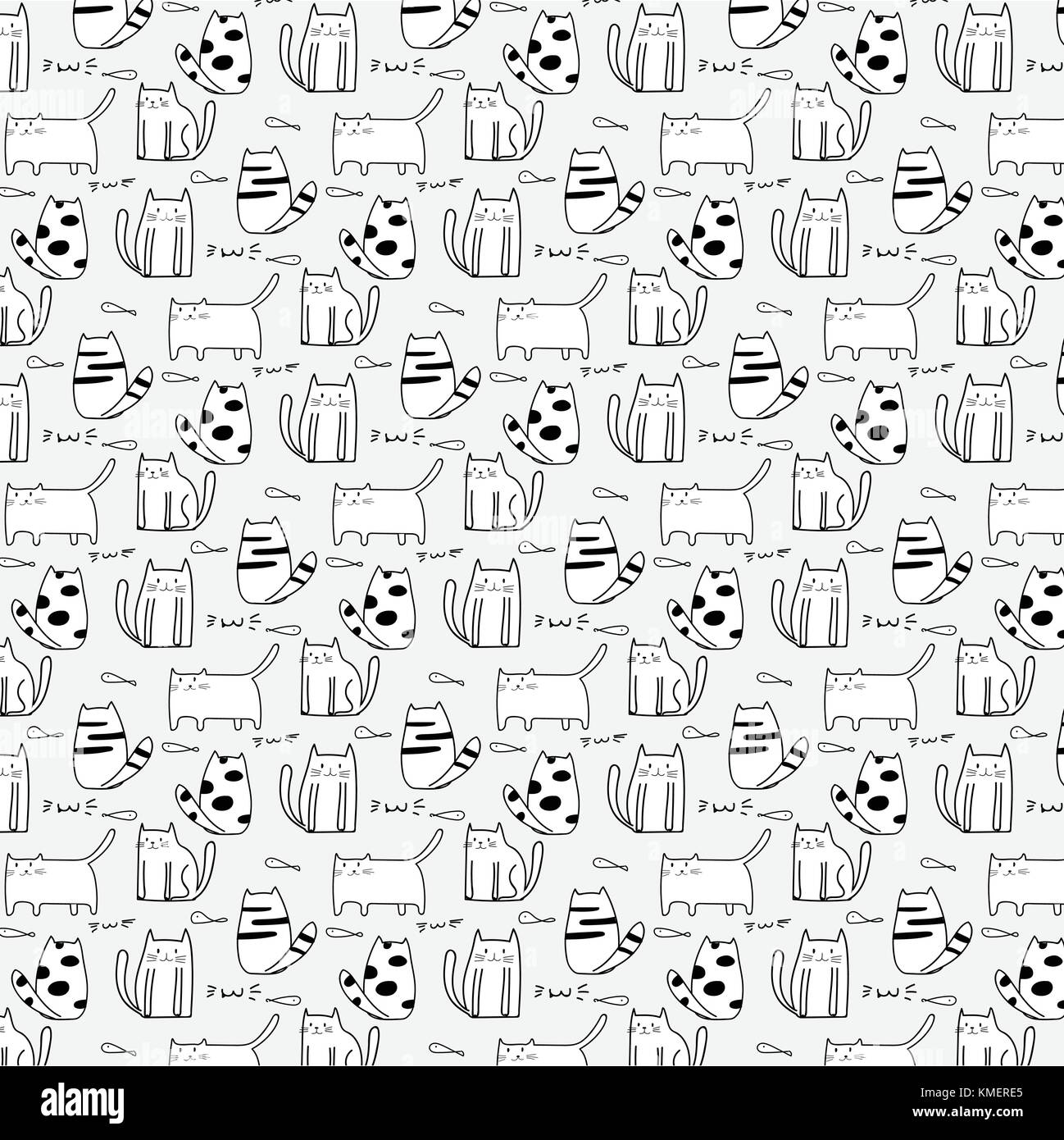 Cute Cat Hand Drawn Vector Pattern Stock Vector Image & Art - Alamy