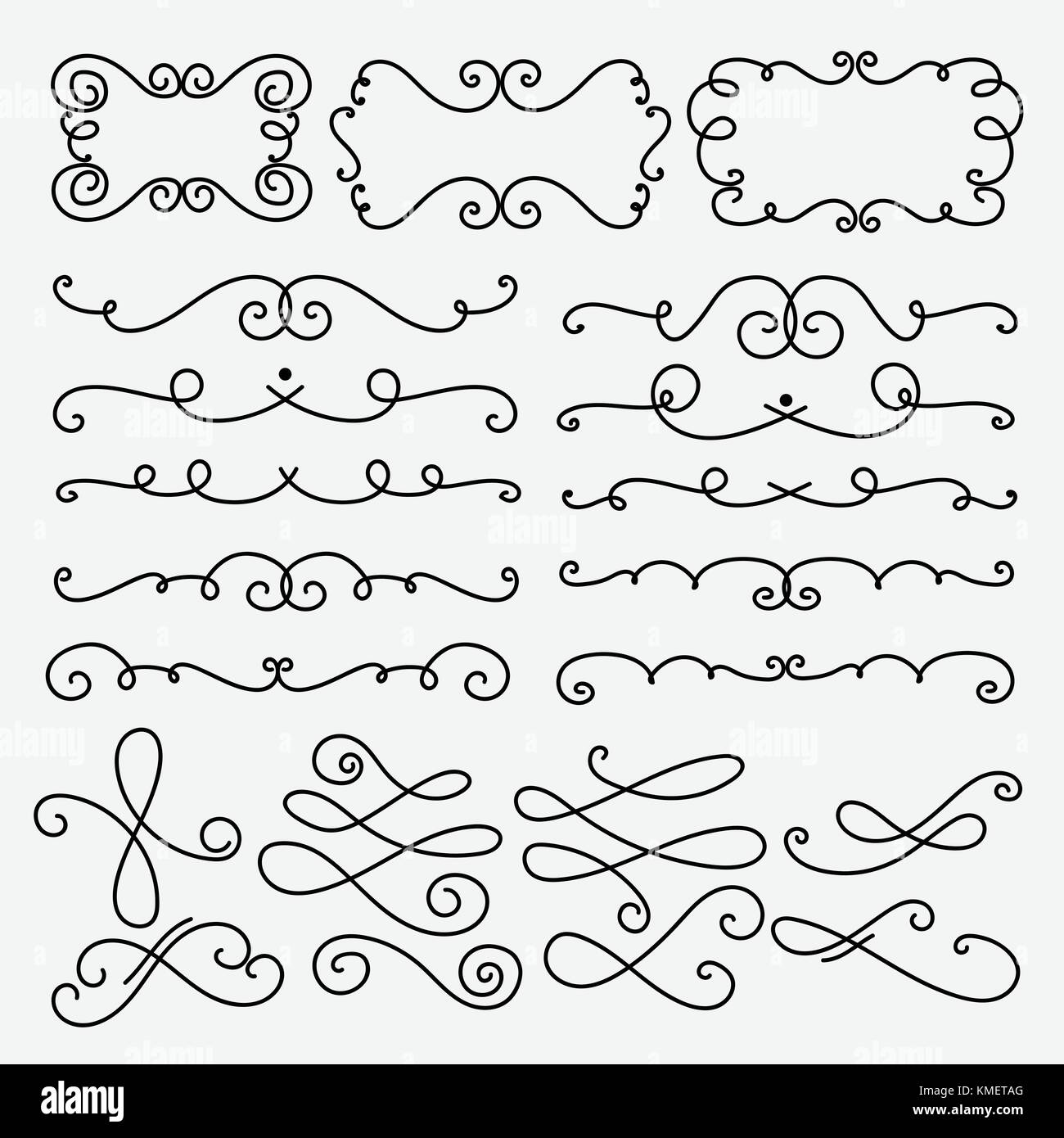 Collection Of Hand Drawn Decorative Calligraphic Elements Stock Vector ...