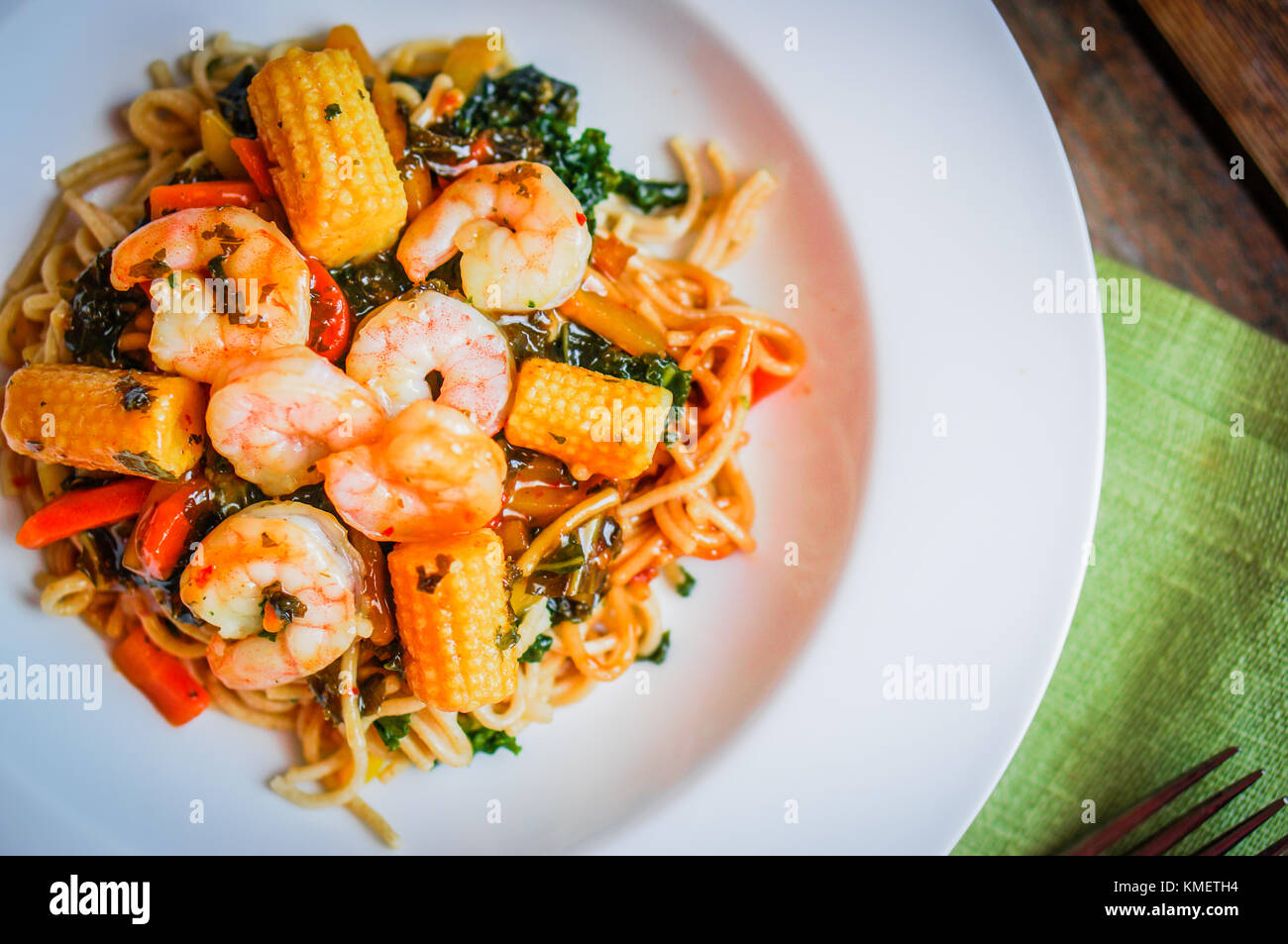 Italian Pasta With Shrimp And Vegetables Stock Photo Alamy