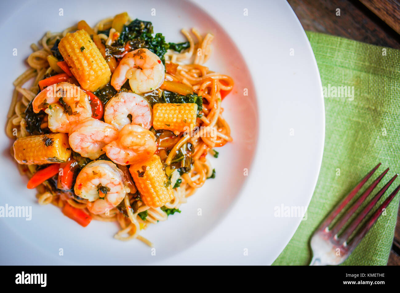 Italian Pasta With Shrimp And Vegetables Stock Photo - Alamy