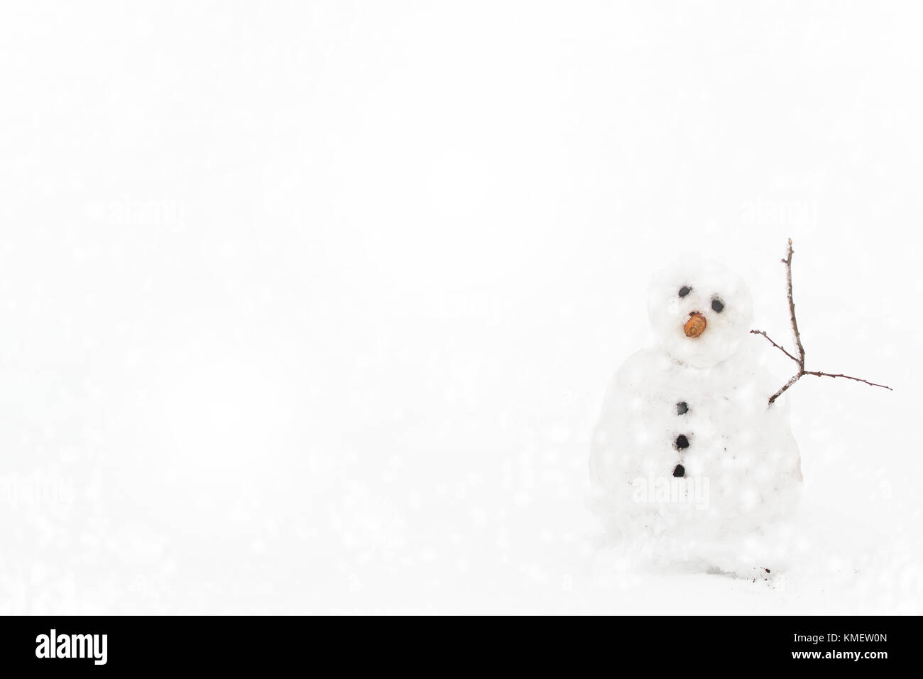Snowman in winter scenery. Merry Christmas card. Stock Photo