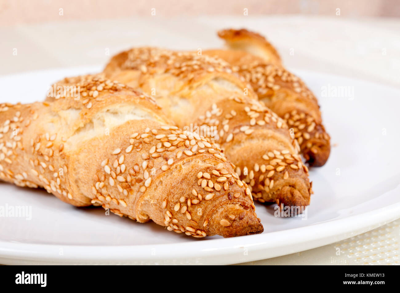 Selective focus on the front croissant Stock Photo - Alamy