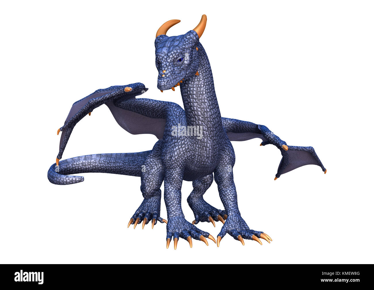 3D rendering of a blue fantasy dragon isolated on white background ...