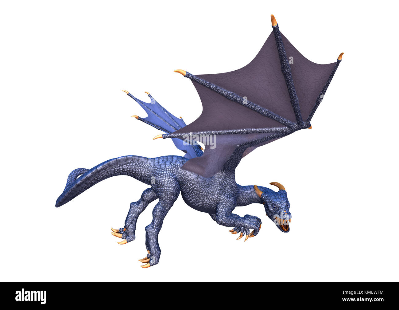 3D rendering of a blue fantasy dragon isolated on white background ...