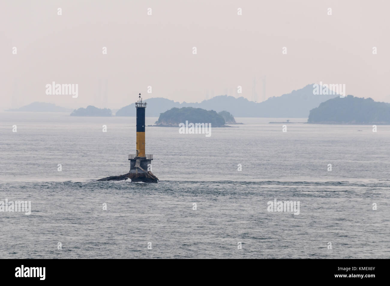 Buffalo Rock Marine Beacon in Singapore Strait Stock Photo