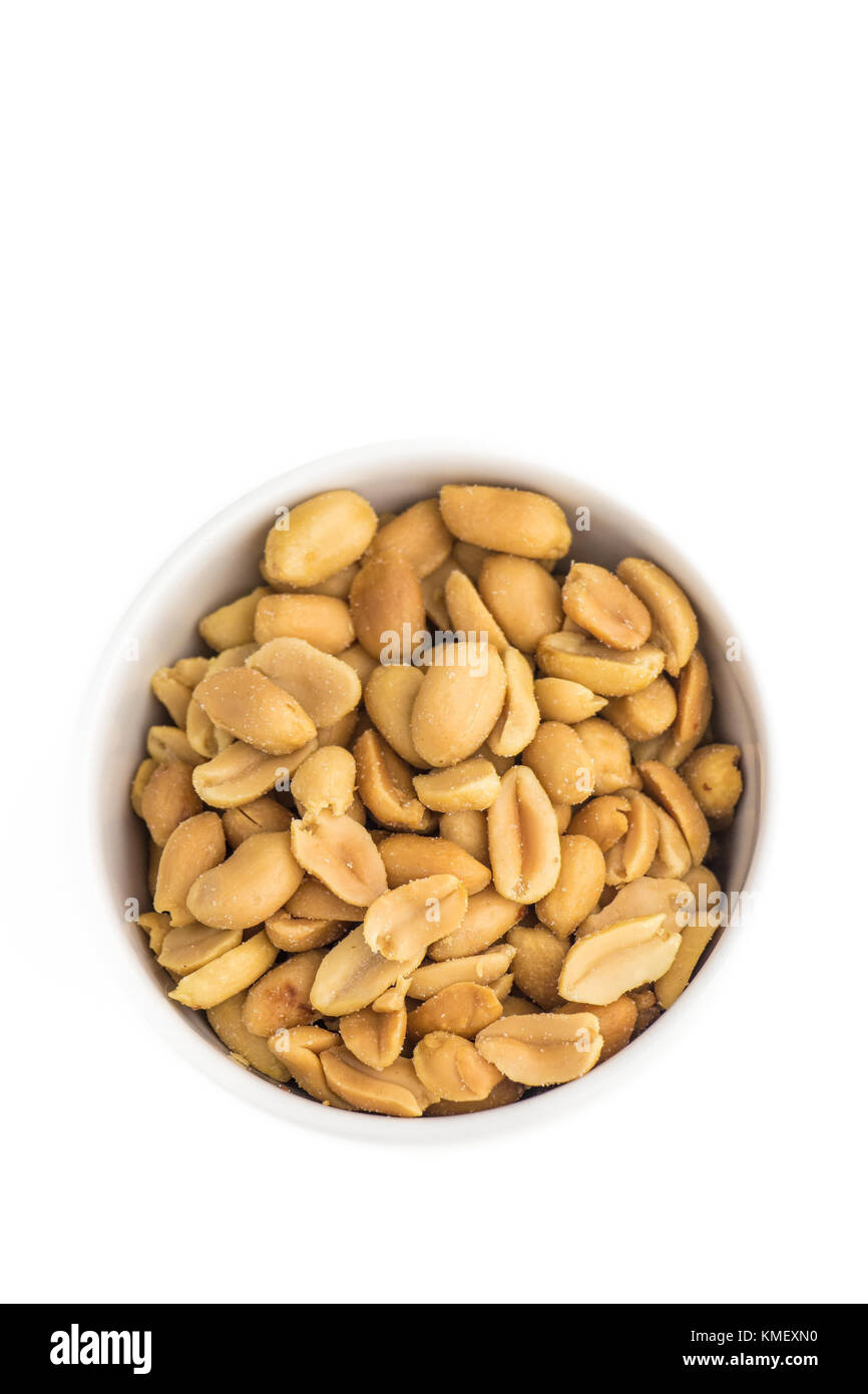 peanuts in a white bowl isolated on white background Stock Photo