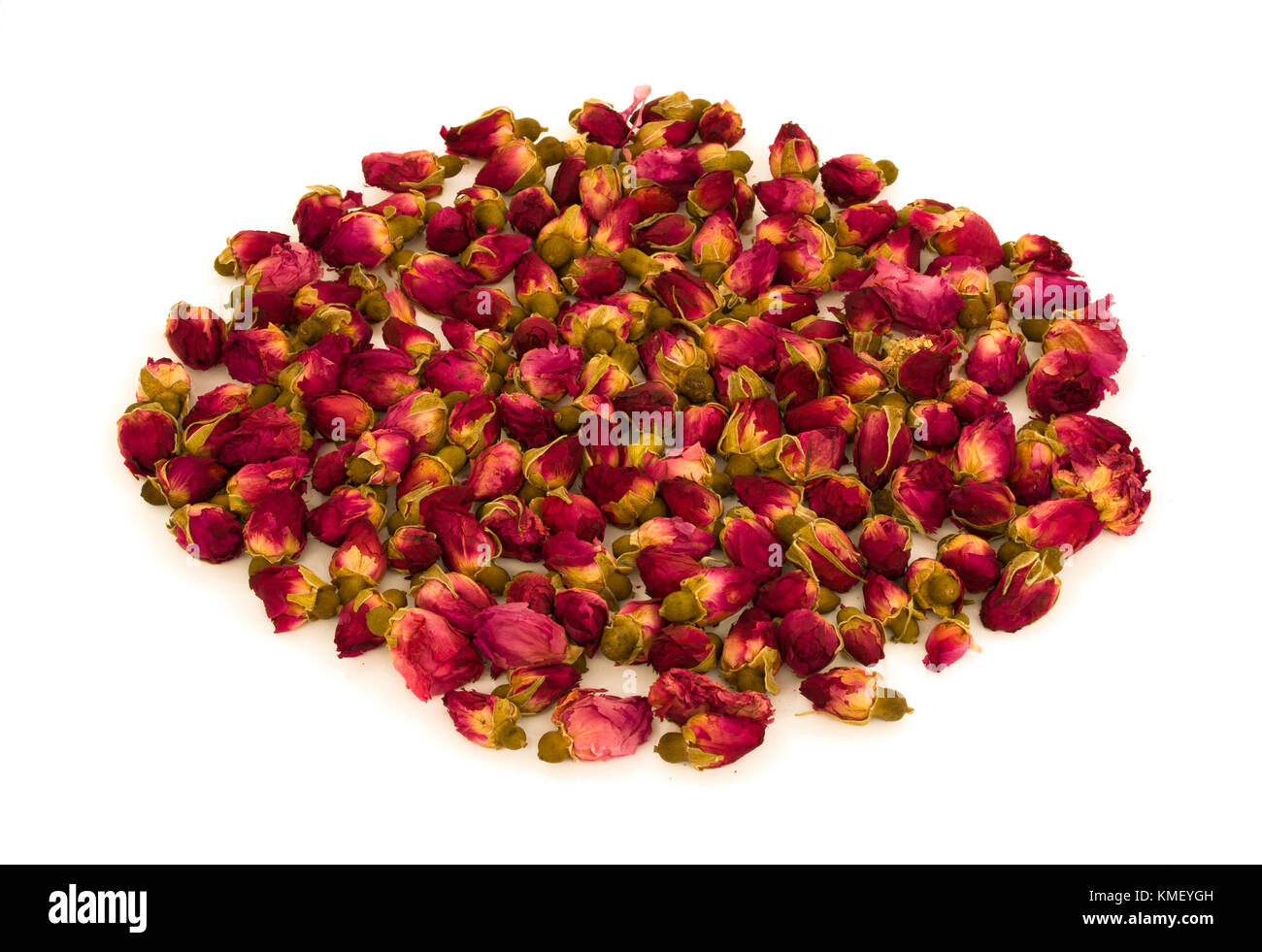 Dry rosebuds in circle isolated on white background Stock Photo