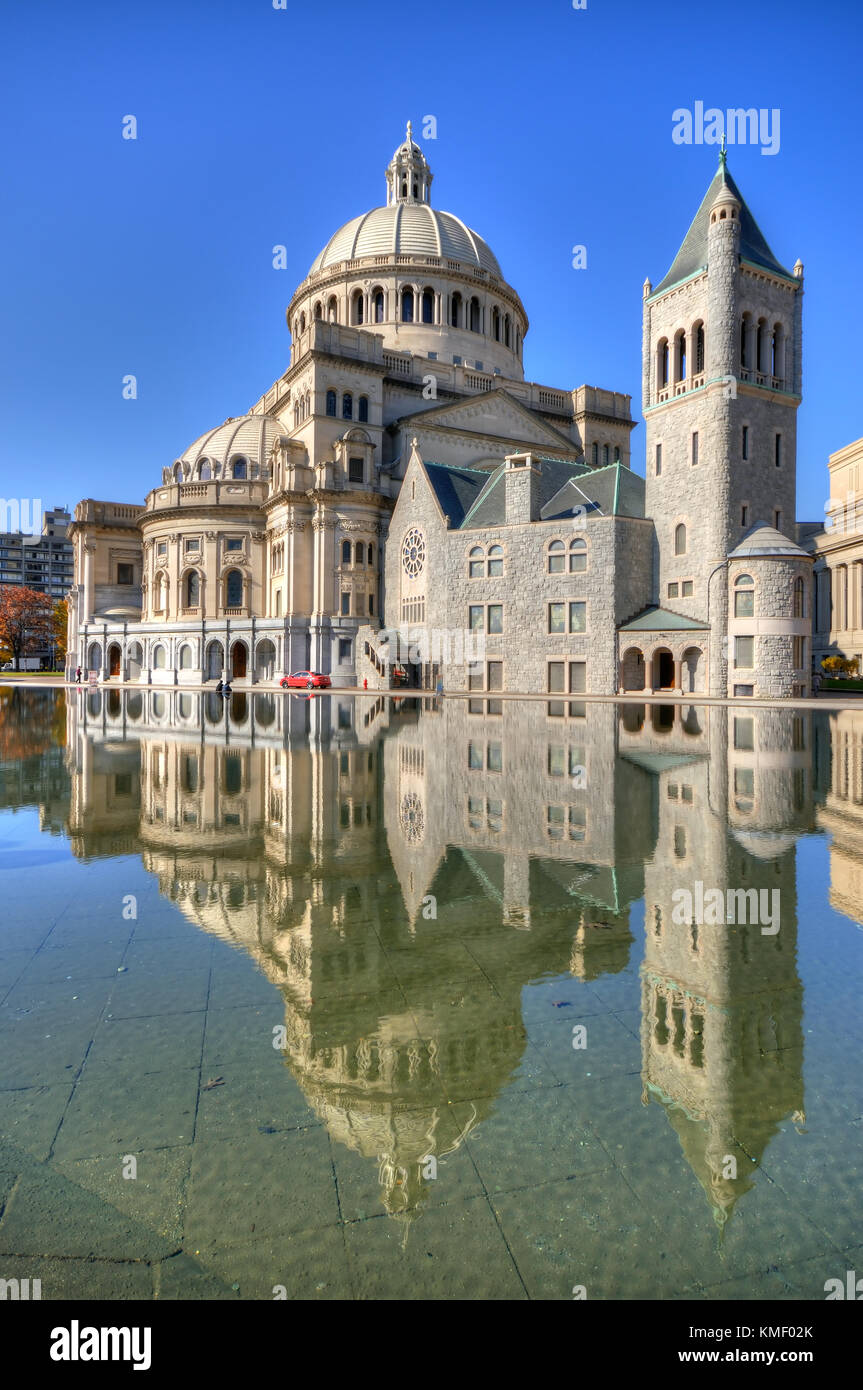 The Mother Church, the First Church of Christ, Scientist at Christian Science Plaza in Back Bay, Boston. Stock Photo