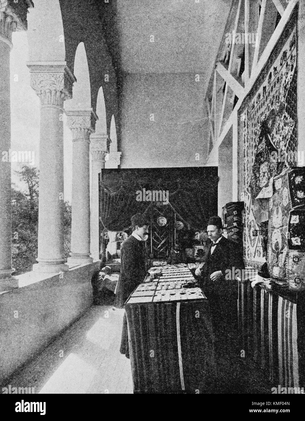 Turkish Pavilion at the Quai d'Orsay, Ottoman Bazar, Universal Exhibition 1900 in Paris, Picture from the French weekly newspaper l'Illustration, 11th August 1900 Stock Photo
