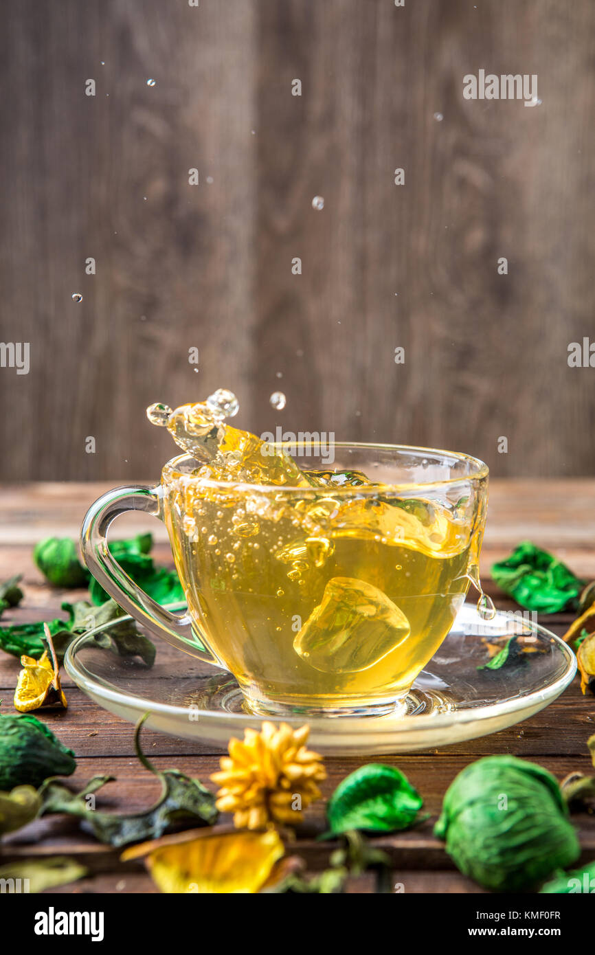 Green tea in cup of glass Stock Photo Alamy