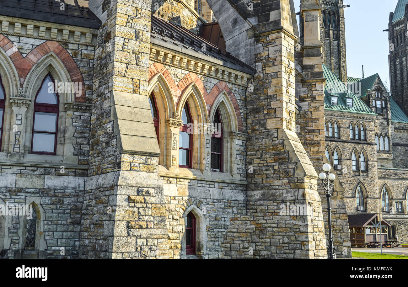 The back view of The Center Block and the Peace Tower in Parliament Hill, Ottawa, Canada. Center