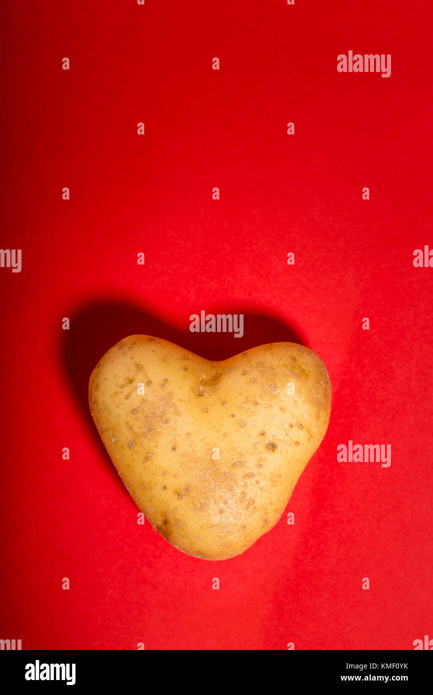 Heart shaped potato on red background with copy space Stock Photo - Alamy