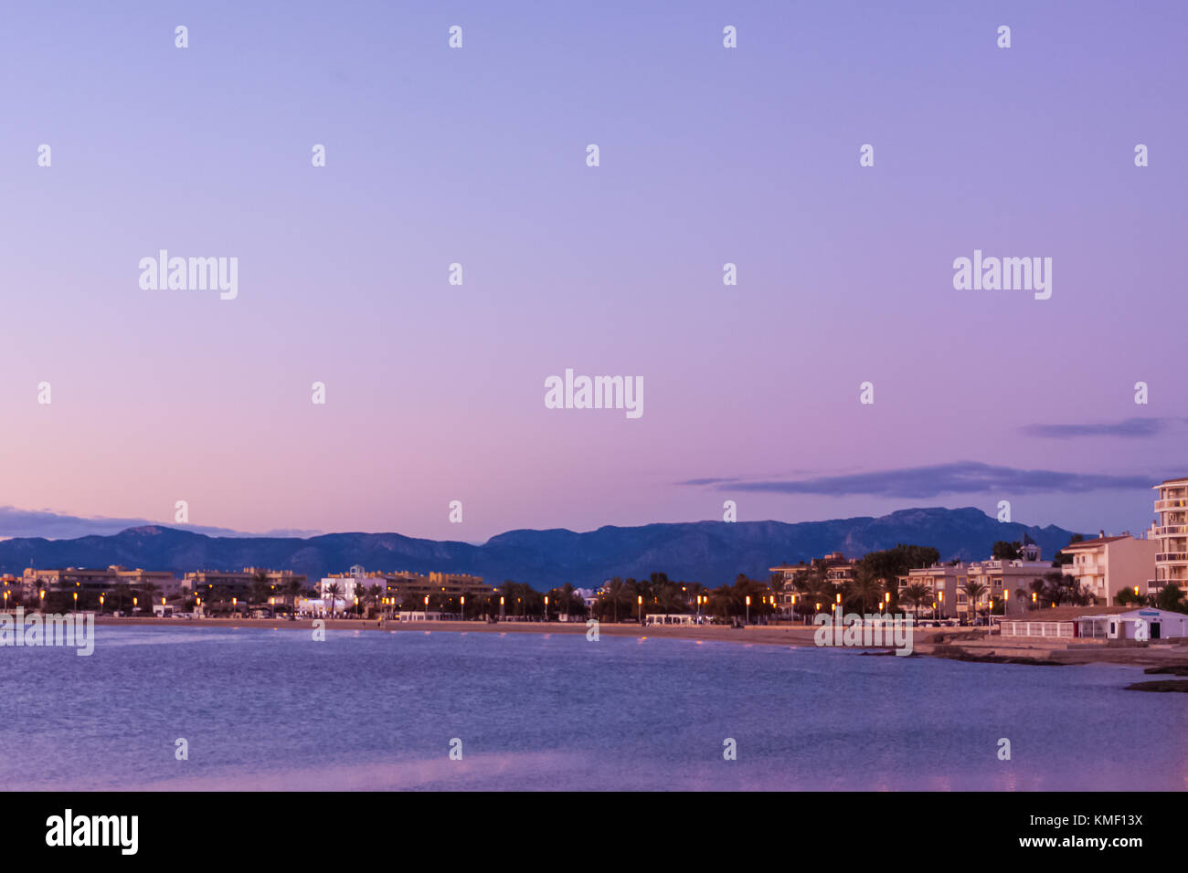 Panoramic view of Palma coastline at sunset. Palma, Majorca, Spain Stock Photo