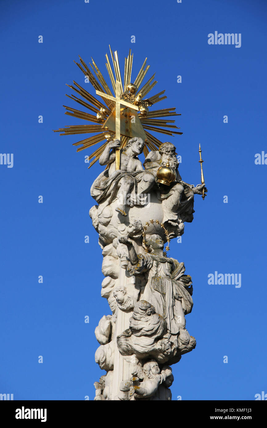 Marian and Holy Trinity column, plague column, lakes At the village of Wallerstein, Bavaria, Germany, plague column in Wallerstein, Danube ream, Swabi Stock Photo