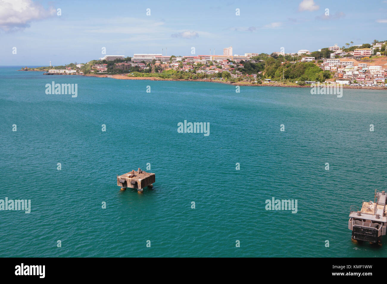 Sea gulf and city ashore. Fort-de-Frans, Martinique Stock Photo