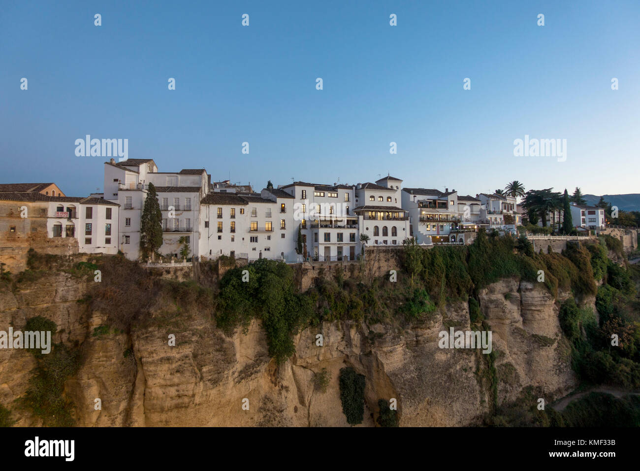 Ancient buildings at Tajo gorge, Ronda, Malaga, Andalusia, Spain. Stock Photo