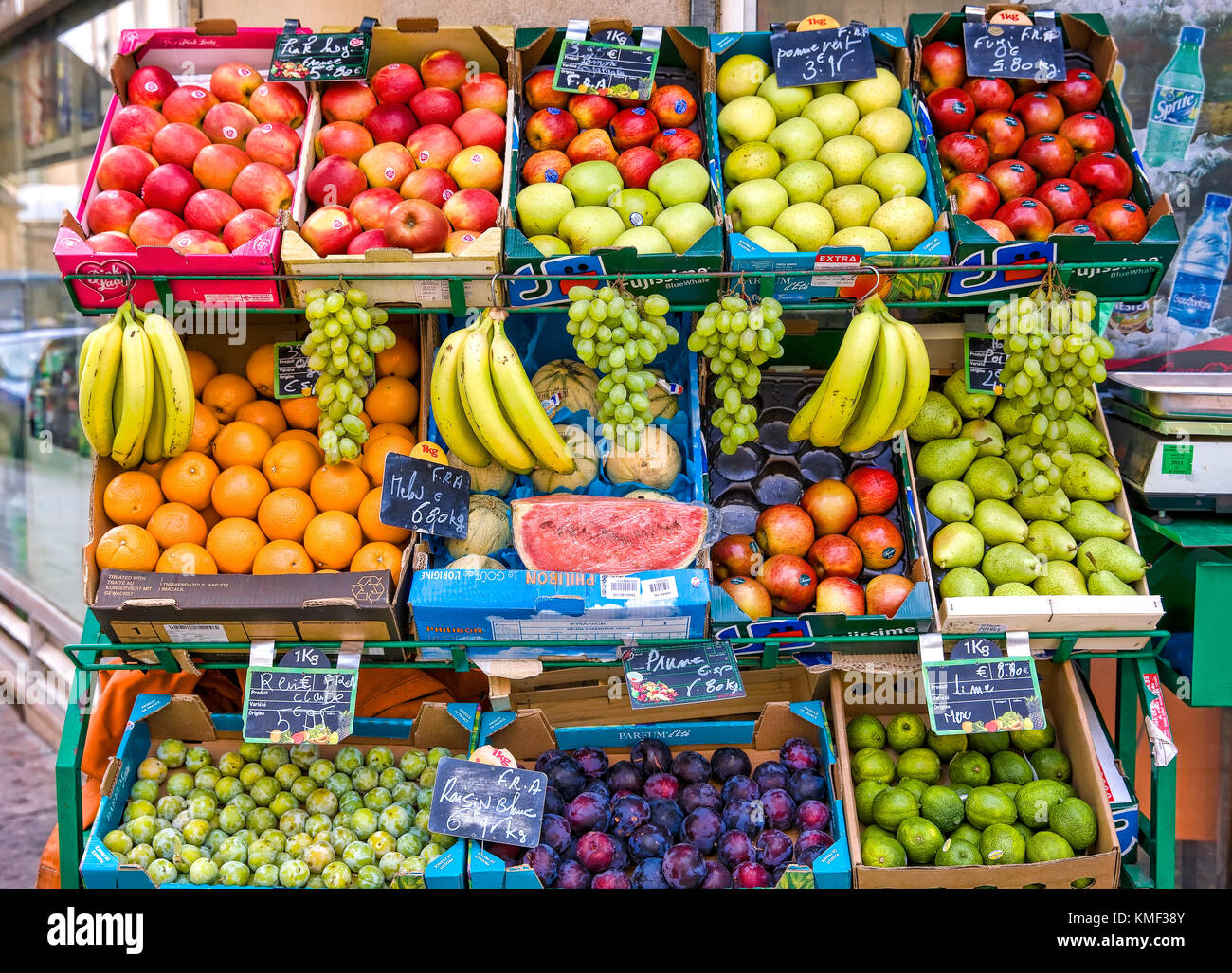Paris fruit and vegetable seller market stall Stock Photo