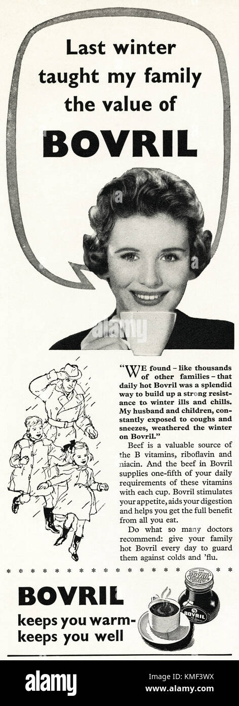 1950s old vintage original advert british magazine print advertisement advertising Bovril dated 1958 Stock Photo