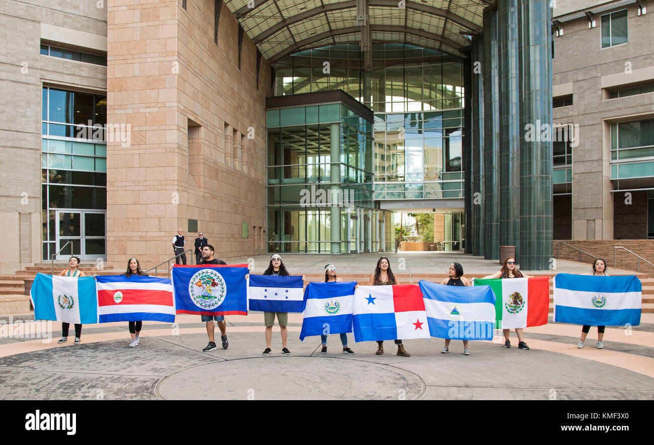 Tucson, Arizona - The flags of Latin American nations are displayed during a rally against Operation Steamline at the federal courthouse. The Departme Stock Photo