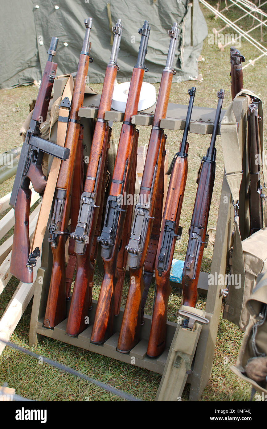 World war 2 era historical US infantry small arms. Stock Photo