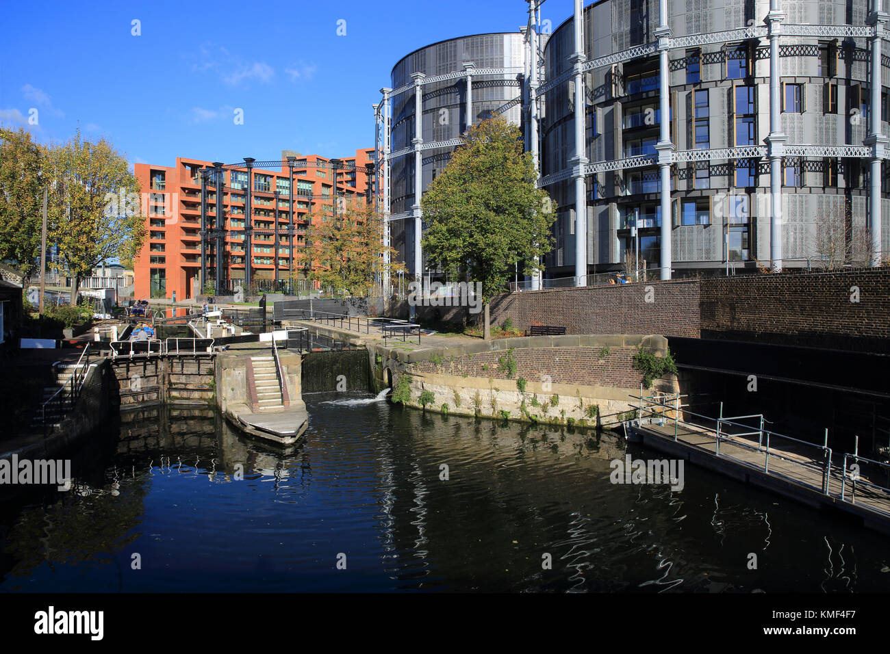 The new apartments at Kings Cross Gasholders, by St Pancras Lock on  Regent's Canal, in north London, England, UK Stock Photo - Alamy