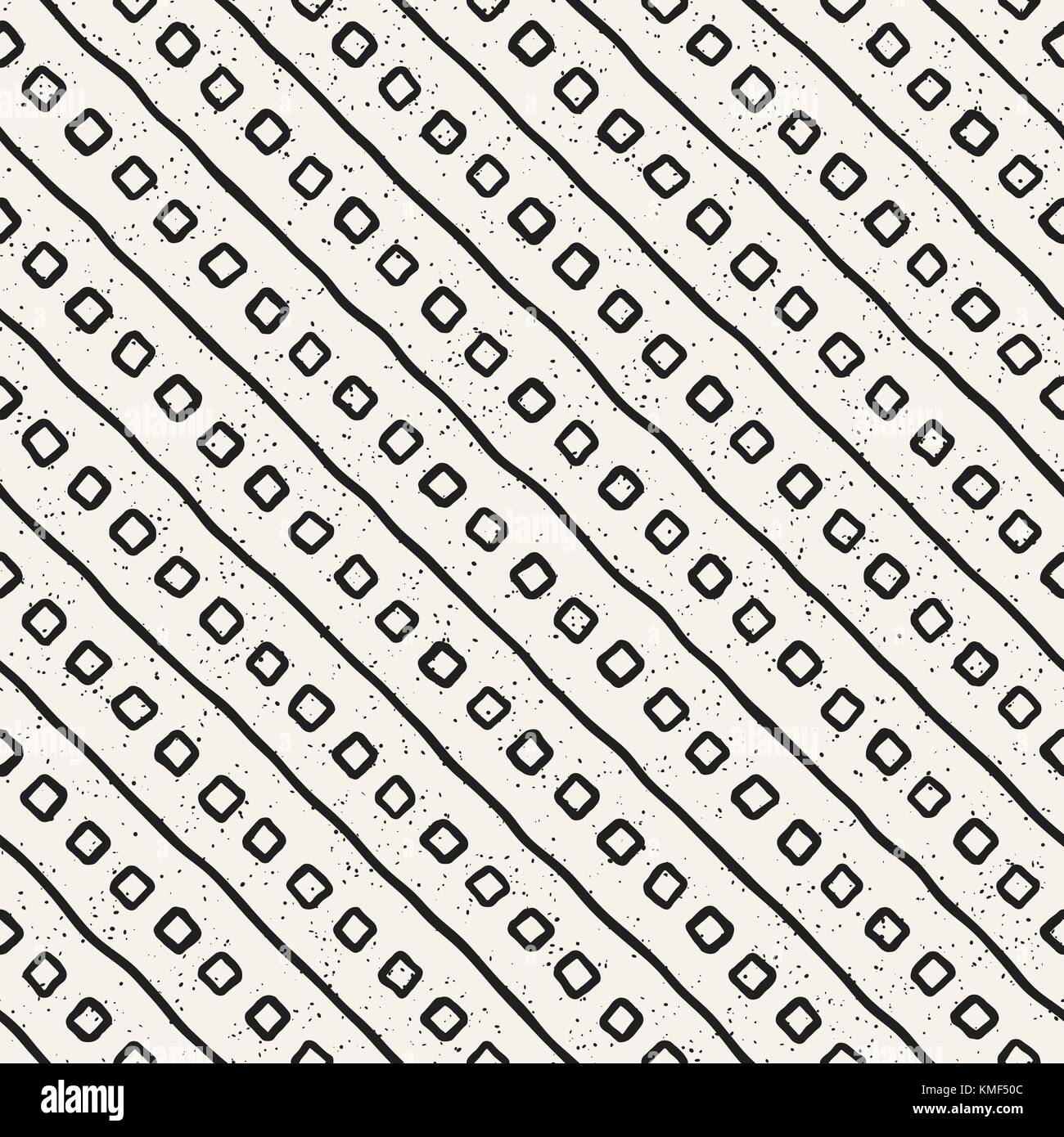 Hand drawn black and white ink abstract seamless pattern. Vector ...