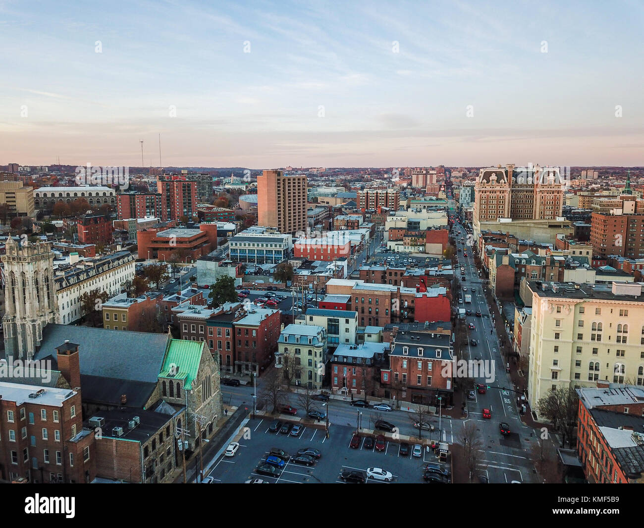 Aerial of Downtown Baltimore, Maryland from The Mount Vernon Place