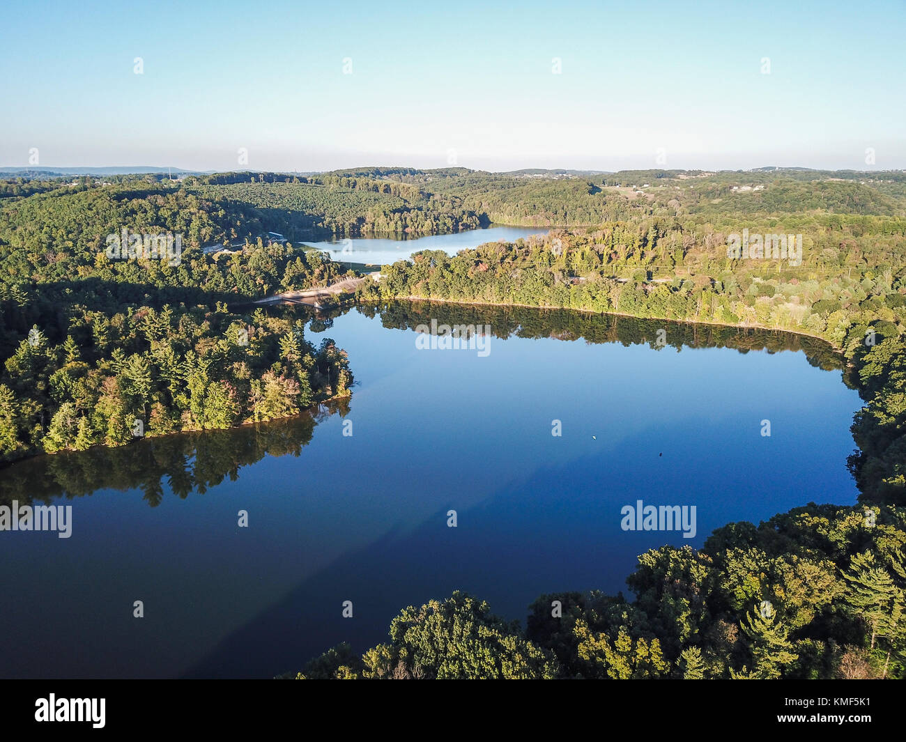 Aerial of Loganville, Pennsylvania around Lake Redman and Lake Williams