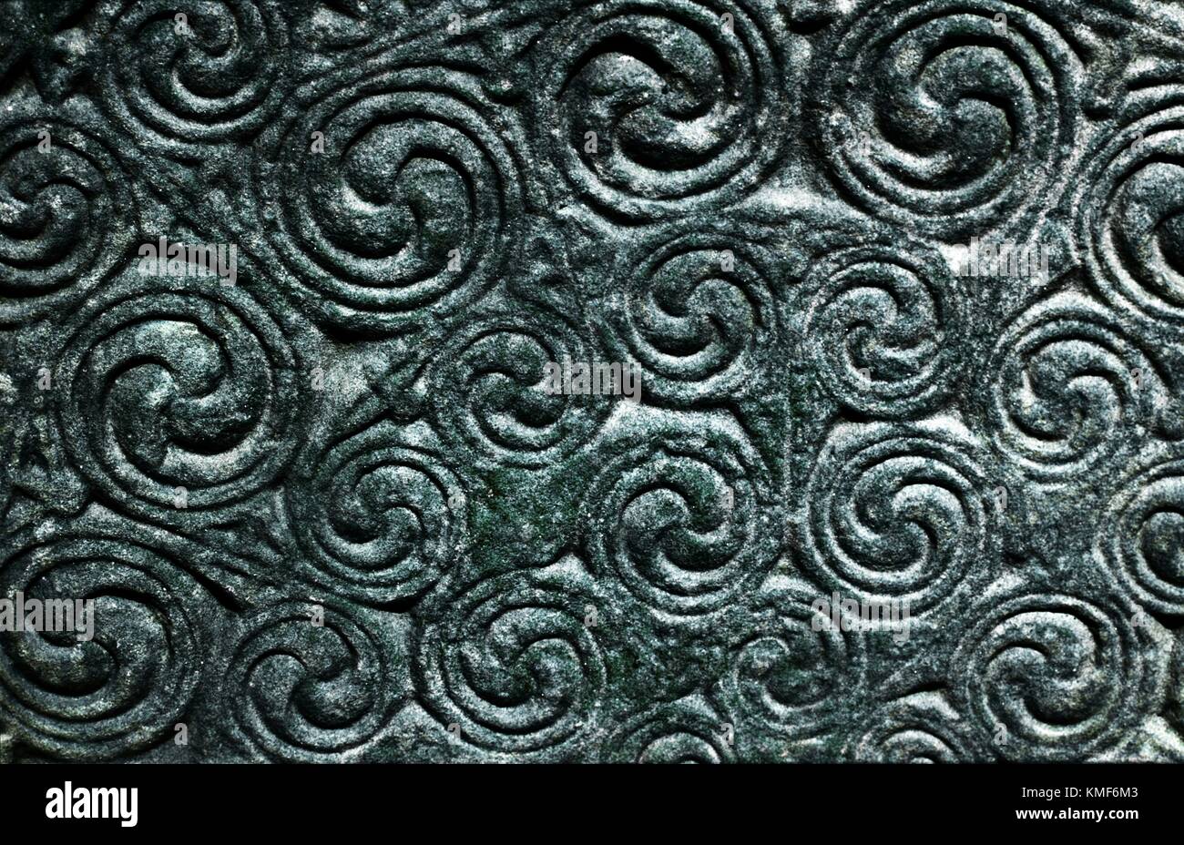 Curvilinear detail of carved Celtic Pictish Christian symbol stone monument at Shandwick, Easter Ross, Highland Region, Scotland Stock Photo