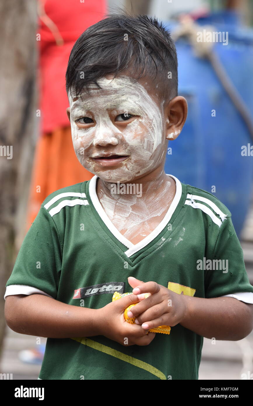 Portrait of a Moken boy, Mergui Archipelago, Myanmar Stock Photo