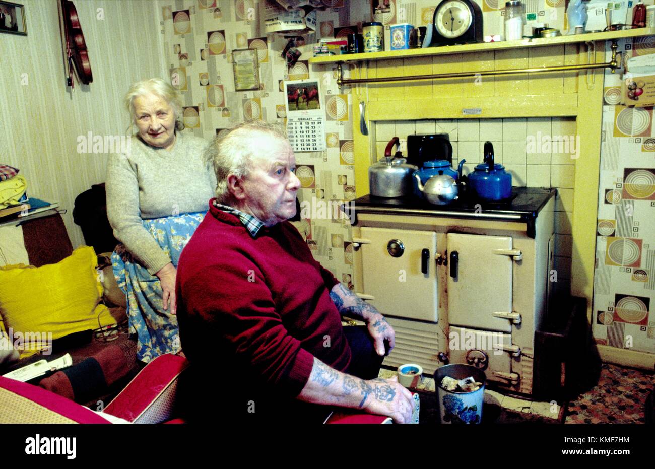 Elderly crofters in their home at Dales Voe, Mainland, Shetland Islands, Scotland. Photographed in 1976. Stock Photo